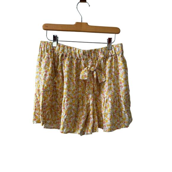 So High Rise Pull on Ruffle Shorts Ditsy Floral Print Yellow L - Picture 2 of 7